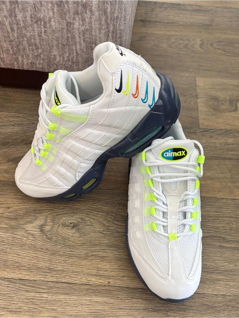 Size - 9.5 Nike Air Max 95 White with Neon Accents - Men's Shoes - Picture 2 of 8